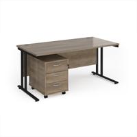 Maestro 25 straight desk 1600mm x 800mm with black cantilever frame and 3 drawer pedestal - Nebraska Oak