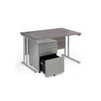 Maestro 25 bundle straight 1200 desk, silver leg frame and silver steel ped - Beech