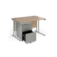 Maestro 25 bundle straight 1200 desk, silver leg frame and silver steel ped - Kendal Oak