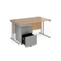 Maestro 25 bundle straight 1400 desk, silver leg frame and silver steel ped - Beech