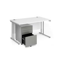 Maestro 25 bundle straight 1400 desk, silver leg frame and silver steel ped - White