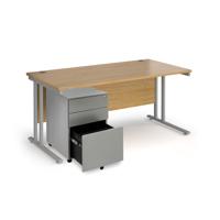 Maestro 25 bundle straight 1600 desk, silver leg frame and silver steel ped - Oak
