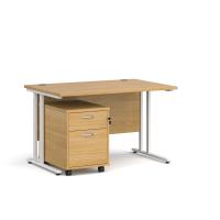 Maestro 25 straight desk 1200mm x 800mm with white cantilever frame and 2 drawer pedestal - oak