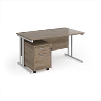 Maestro 25 straight desk 1400mm x 800mm with white cantilever frame and 2 drawer pedestal - Nebraska Oak