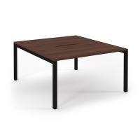 Connex Scalloped 1400 x 1600 x 725mm Back to Back Desk ( 2 x 1400mm ) - Black Frame / Walnut Top