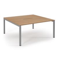 Connex Scalloped 1600 x 1600 x 725mm Back to Back Desk ( 2 x 1600mm ) - Silver Frame / Beech Top