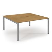 Connex Scalloped 1600 x 1600 x 725mm Back to Back Desk ( 2 x 1600mm ) - Silver Frame / Oak Top