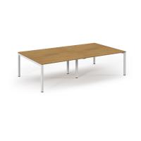 Connex Scalloped 2800 x 1600 x 725mm Back to Back Desk ( 4 x 1400mm ) - White Frame / Oak Top