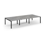 Connex Scalloped 3600 x 1600 x 725mm Back to Back Desk ( 6 x 1200mm ) - Black Frame / Grey Oak Top