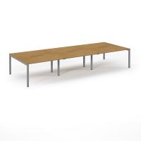 Connex Scalloped 4200 x 1600 x 725mm Back to Back Desk ( 6 x 1400mm ) - Silver Frame / Oak Top