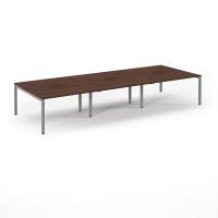 Connex Scalloped 4200 x 1600 x 725mm Back to Back Desk ( 6 x 1400mm ) - Silver Frame / Walnut Top