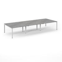Connex Scalloped 4200 x 1600 x 725mm Back to Back Desk ( 6 x 1400mm ) - White Frame / Grey Oak Top