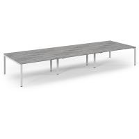 Connex Scalloped 4800 x 1600 x 725mm Back to Back Desk ( 6 x 1600mm ) - White Frame / Grey Oak Top