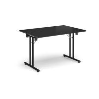 Rectangular folding leg table with black legs and straight foot rails 1200mm x 800mm - Black