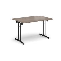 Rectangular folding leg table with black legs and straight foot rails 1200mm x 800mm - Barcelona Walnut