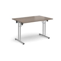 Rectangular folding leg table with silver legs and straight foot rails 1200mm x 800mm - Barcelona Walnut