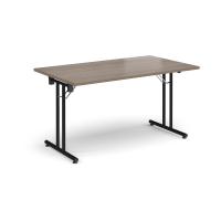 Rectangular folding leg table with black legs and straight foot rails 1400mm x 800mm - Barcelona Walnut
