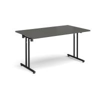 Rectangular folding leg table with black legs and straight foot rails 1400mm x 800mm - Onyx Grey
