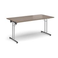 Rectangular folding leg table with chrome legs and straight foot rails 1600mm x 800mm - Barcelona Walnut