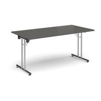 Rectangular folding leg table with chrome legs and straight foot rails 1600mm x 800mm - Onyx Grey