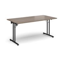 Rectangular folding leg table with black legs and straight foot rails 1600mm x 800mm - Barcelona Walnut
