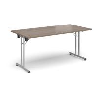 Rectangular folding leg table with silver legs and straight foot rails 1600mm x 800mm - Barcelona Walnut