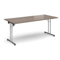 Rectangular folding leg table with chrome legs and straight foot rails 1800mm x 800mm - Barcelona Walnut
