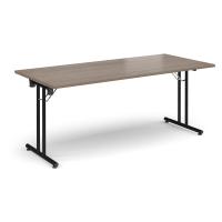 Rectangular folding leg table with black legs and straight foot rails 1800mm x 800mm - Barcelona Walnut
