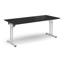 Rectangular folding leg table with white legs and straight foot rails 1800mm x 800mm - Black
