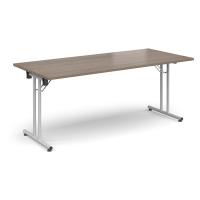 Rectangular folding leg table with white legs and straight foot rails 1800mm x 800mm - Barcelona Walnut