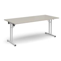 Rectangular folding leg table with white legs and straight foot rails 1800mm x 800mm - Light Grey