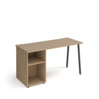 Sparta straight desk 1400mm x 600mm with A-frame leg and support pedestal - charcoal frame, oak top