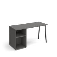 Sparta straight desk 1400mm x 600mm with A-frame leg and support pedestal - charcoal frame, grey top