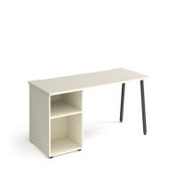 Sparta straight desk 1400mm x 600mm with A-frame leg and support pedestal - charcoal frame, white top