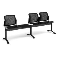 Santana perforated back plastic seating - bench 4 wide with 3 seats and table - black