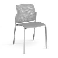 Santana 4 leg stacking chair with plastic seat and perforated back, chrome frame and no arms - grey
