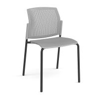 Santana 4 leg stacking chair with plastic seat and perforated back, black frame and no arms - grey