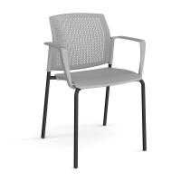 Santana 4 leg stacking chair with plastic seat and perforated back, black frame and fixed arms - grey