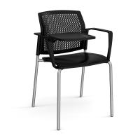 Santana 4 leg stacking chair with plastic seat and perforated back, chrome frame with arms and writing tablet - black
