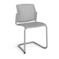 Santana cantilever chair with plastic seat and perforated back, chrome frame and no arms - grey