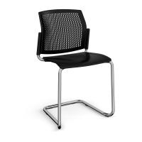 Santana cantilever chair with plastic seat and perforated back, chrome frame and no arms - black