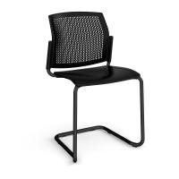 Santana cantilever chair with plastic seat and perforated back, black frame and no arms - black
