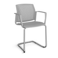Santana cantilever chair with plastic seat and perforated back, chrome frame and fixed arms - grey