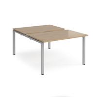 Adapt sliding top back to back desks 1200mm x 1600mm - silver frame, kendal oak top