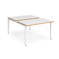Adapt sliding top back to back desks 1200mm x 1600mm - white frame, white top with oak edging
