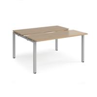 Adapt sliding top back to back desks 1400mm x 1200mm - silver frame, kendal oak top