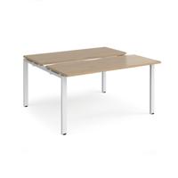 Adapt sliding top back to back desks 1400mm x 1200mm - white frame, kendal oak top