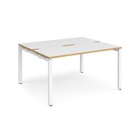 Adapt sliding top back to back desks 1400mm x 1200mm - white frame, white top with oak edging