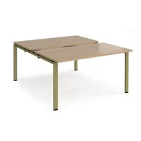 Adapt sliding top back to back desks 1400mm x 1600mm - green frame, kendal oak top