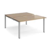 Adapt sliding top back to back desks 1400mm x 1600mm - silver frame, kendal oak top